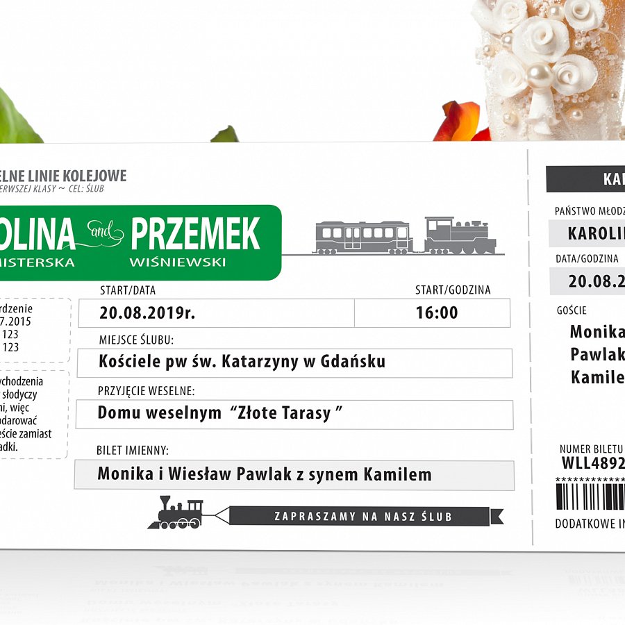 Zaproszenia Ślubne bilet kolejowy model b13 
