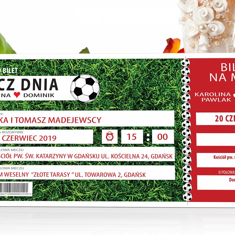 Zaproszenia Ślubne bilet na mecz- model 14 - bilet na mecz