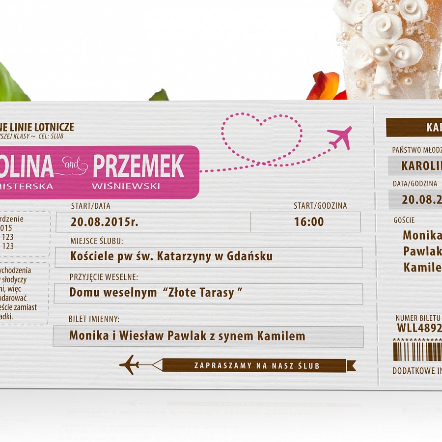 Zaproszenia Ślubne model B1 - bilet samolotowy /  bilet lotniczy