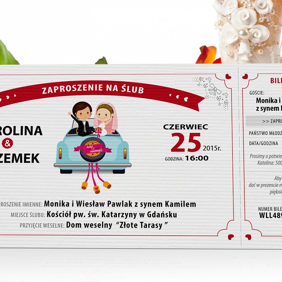 Zaproszenia Ślubne w formie Biletów - model 3