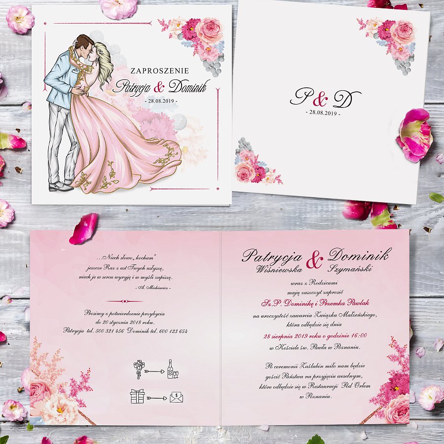 Zaproszenia ślubne kwadratowe - Glamour Model kd2