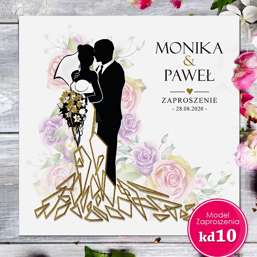 Zaproszenia ślubne kwadratowe - Glamour Model kd10