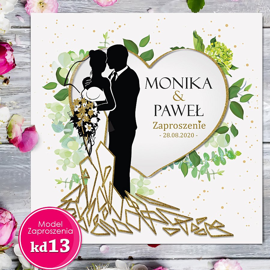 Zaproszenia ślubne kwadratowe - Glamour Model kd13