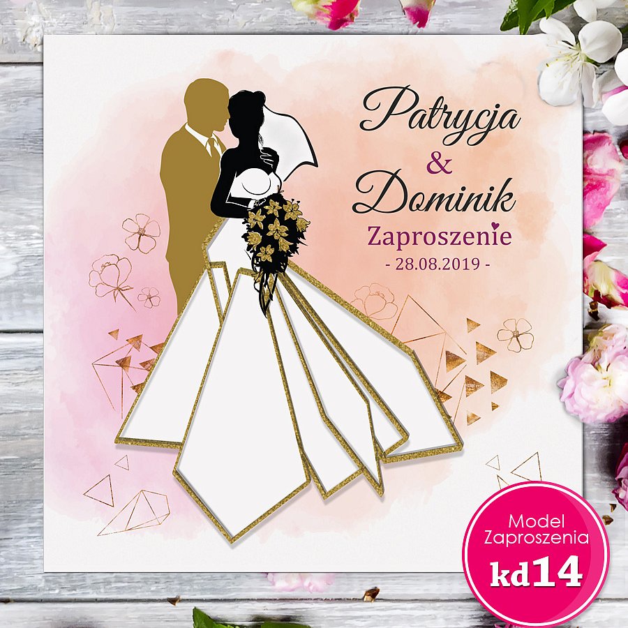 Zaproszenia ślubne kwadratowe - Glamour Model kd14