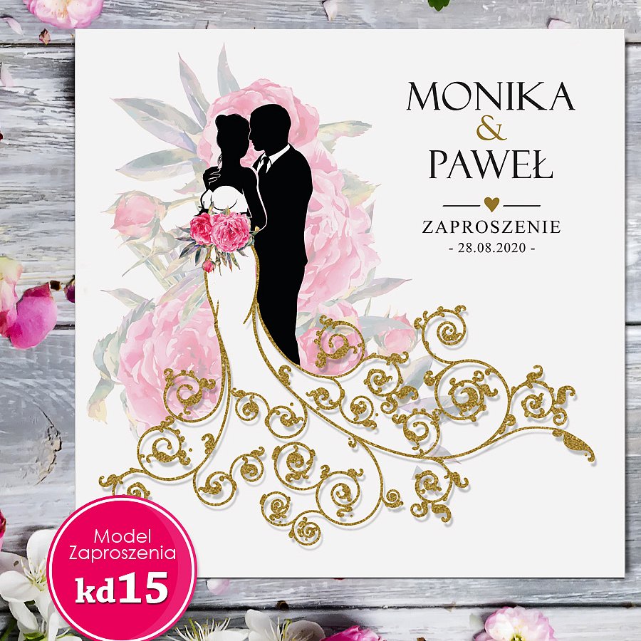 Zaproszenia ślubne kwadratowe - Glamour Model kd15