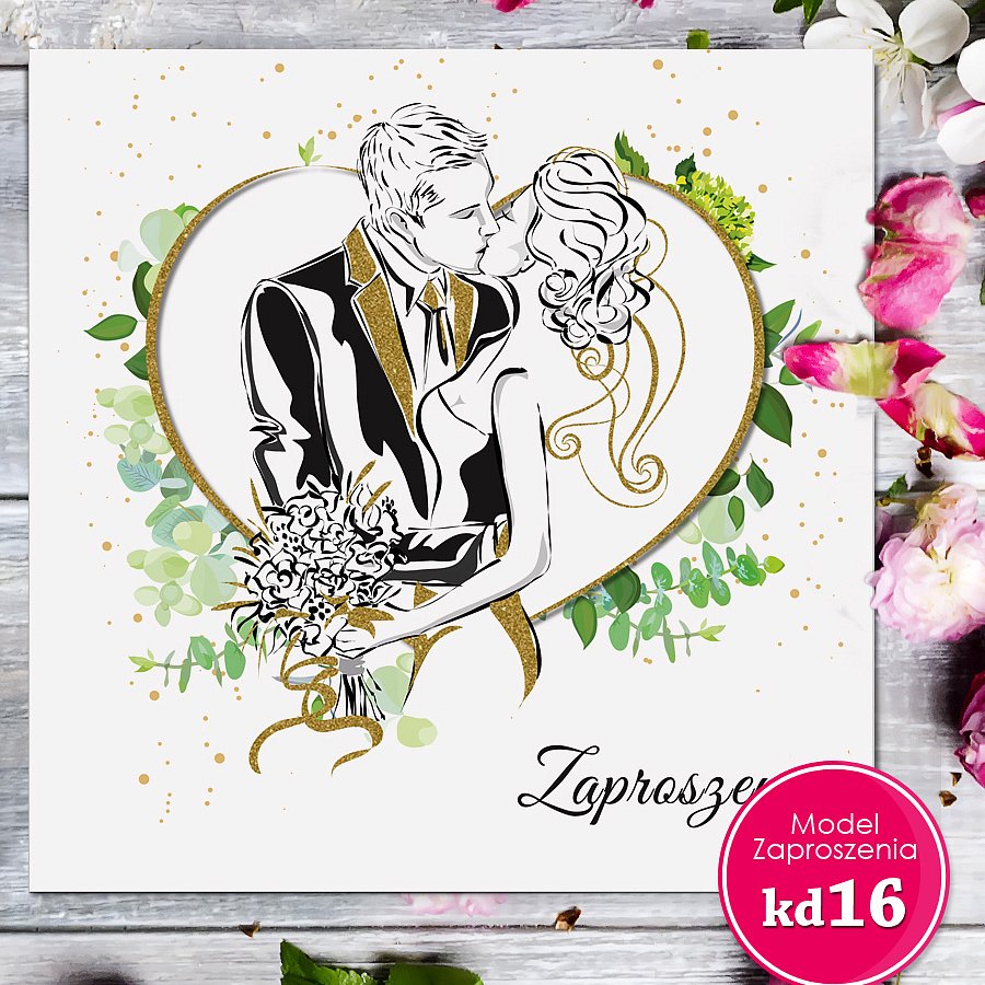 Zaproszenia ślubne kwadratowe - Glamour Model kd16