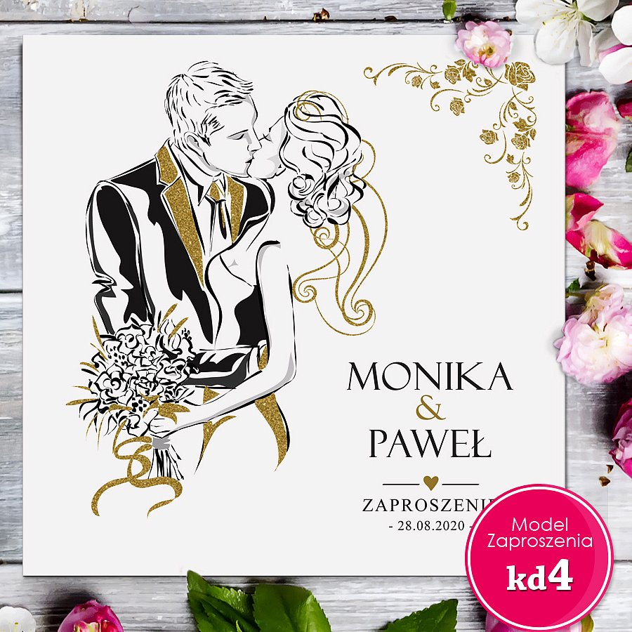 Zaproszenia ślubne kwadratowe - Glamour Model kd4