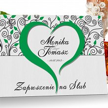 Zaproszenia ślubne - Model 5 zielony z sercem