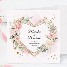 Zaproszenia ślubne kwadratowe - Serce, Kwiaty Model ke1