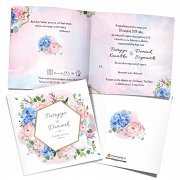  Zaproszenia ślubne kwadratowe Rustykalne boho kwiatowe jaśny róż niebieski