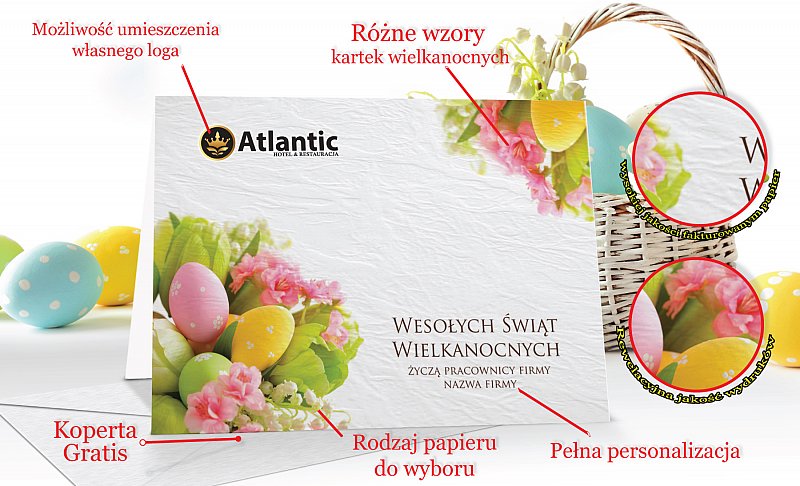 Kartki świąteczne Wielkanocne z włąsnym logo i życzeniami - model 8