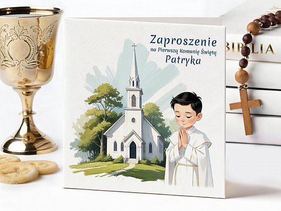 Zaproszenia Komunijne ze zdjęciem Model knk7