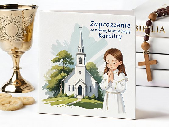 Zaproszenia Komunijne ze zdjęciem Model knk8