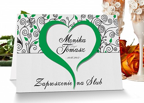 Zaproszenia ślubne - Model 5 zielony z sercem