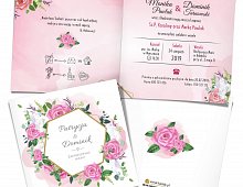 Zaproszenia ślubne Rustykalne różowe róże kw7