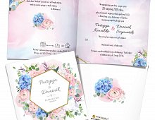  Zaproszenia ślubne kwadratowe Rustykalne boho kwiatowe jaśny róż niebieski