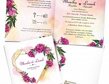 Zaproszenia ślubne kwadratowe Rustykalne fuksja - różowe kw9