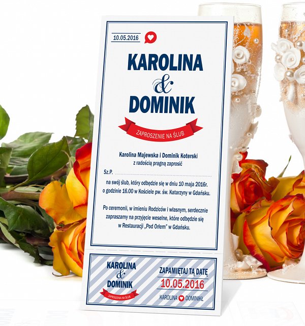 Zaproszenia Ślubne w formie Biletów z personalizacją - model 7 - morskie - marynarskie Zaproszenia Ślubne w formie Biletów - model 7