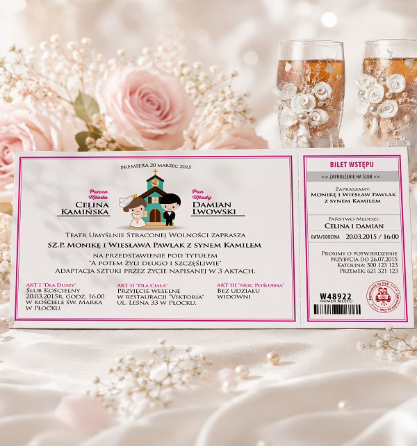 Zaproszenia Ślubne personalizowane w formie Biletu - model 5 Zaproszenia Ślubne personalizowane w formie Biletu - model 5