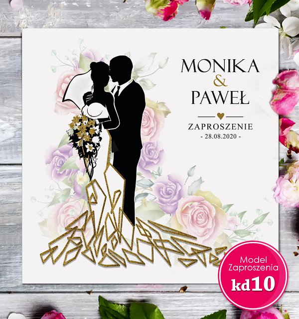 Zaproszenia ślubne kwadratowe - Glamour Model kd10
