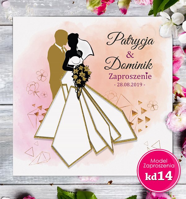 Zaproszenia ślubne kwadratowe - Glamour Model kd14