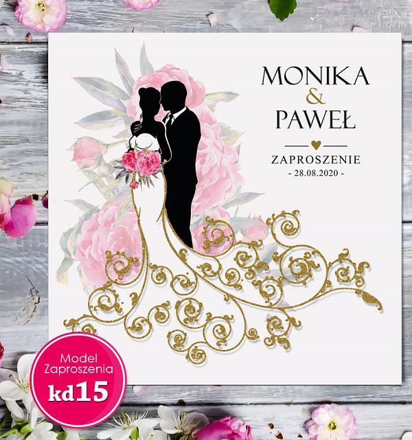 Zaproszenia ślubne kwadratowe - Glamour Model kd15