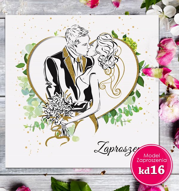 Zaproszenia ślubne kwadratowe - Glamour Model kd16