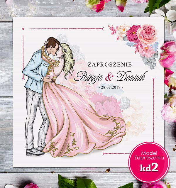 Zaproszenia ślubne kwadratowe - Glamour Model kd2