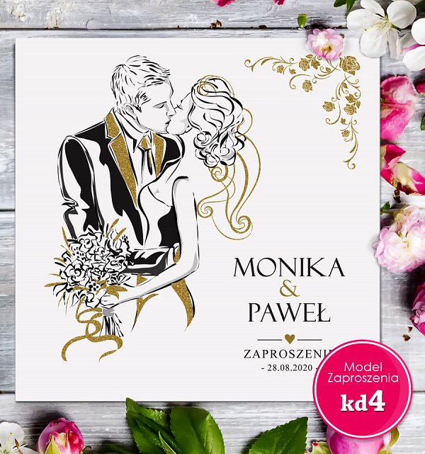 Zaproszenia ślubne kwadratowe - Glamour Model kd4