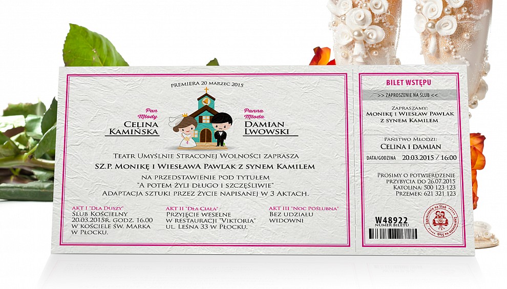 Zaproszenia Ślubne w formie Biletu - model 5